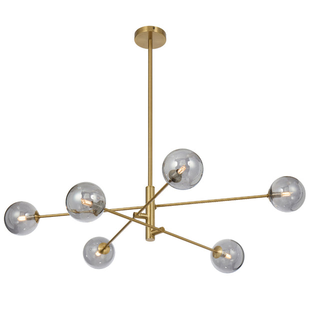 Gaston 6lt Pendant Antique Gold with Smoke Glass