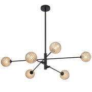 Gaston 6lt Pendant Black with Amber Tear Pattern Glass