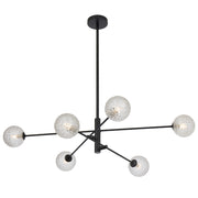 Gaston 6lt Pendant Black with Clear Prism Pattern Glass