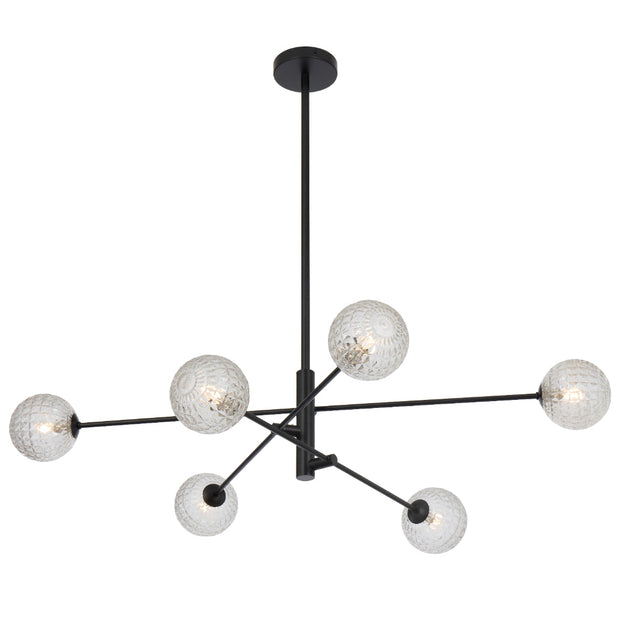 Gaston 6lt Pendant Black with Clear Prism Pattern Glass