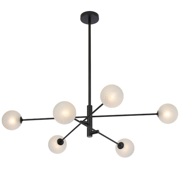 Gaston 6lt Pendant Black with Frost Tear Pattern Glass