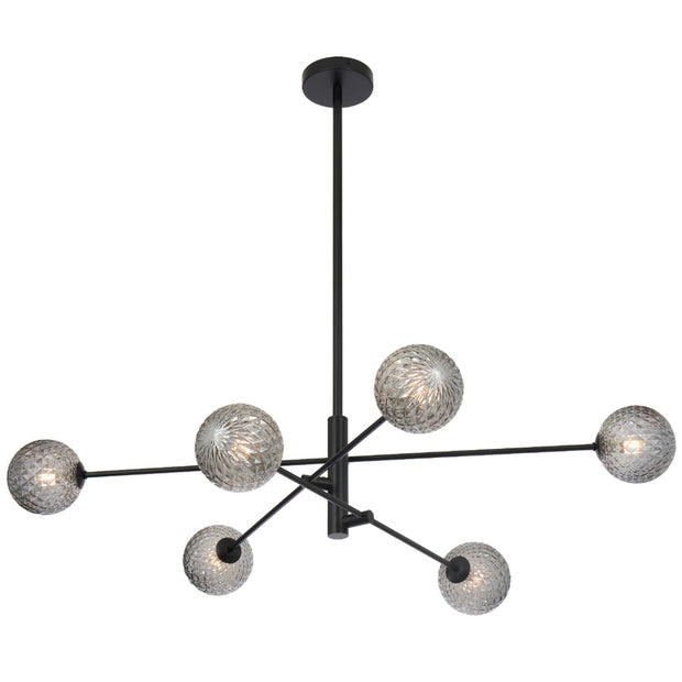 Gaston 6lt Pendant Black with Smoke Tear Pattern Glass