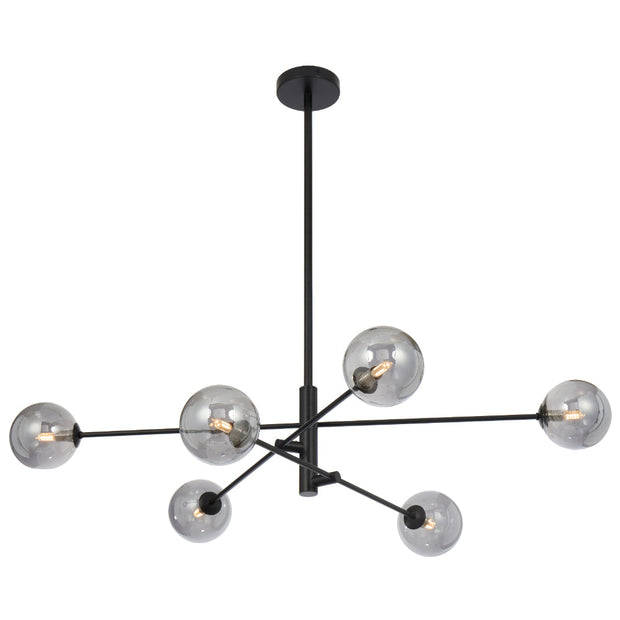 Gaston 6lt Pendant Black with Smoke Glass