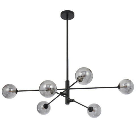 Gaston 6lt Pendant Black with Smoke Glass