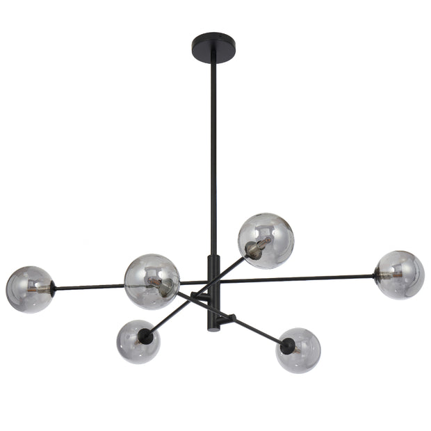 Gaston 6lt Pendant Black with Smoke Glass