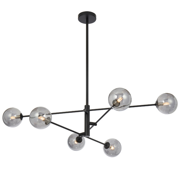Gaston 6lt Pendant Black with Smoke Glass