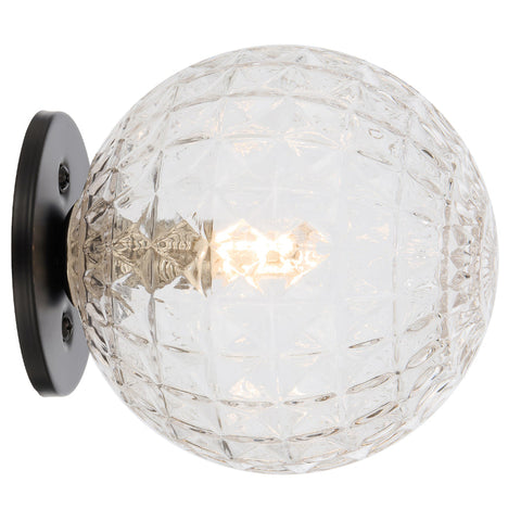 Gaston Wall Light Black with Clear Prism Pattern Glass