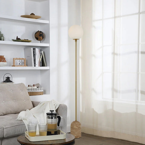 Gina Floor Lamp Natural Travertine, Antique Gold and Opal