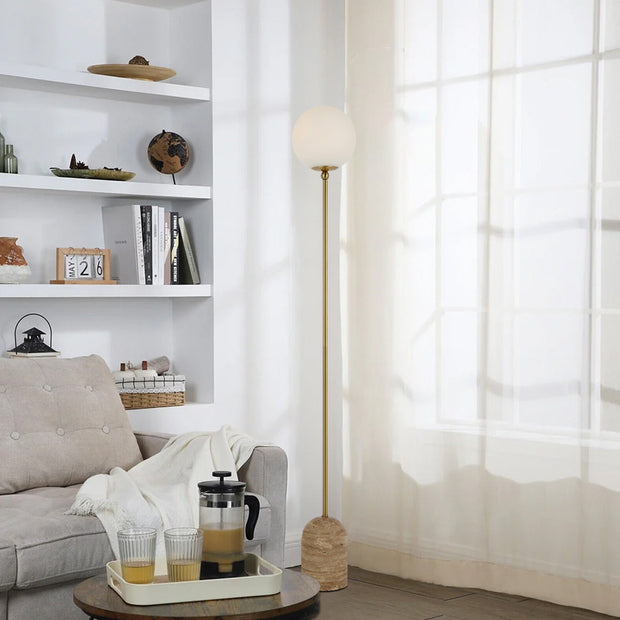 Gina Floor Lamp Natural Travertine, Antique Gold and Opal