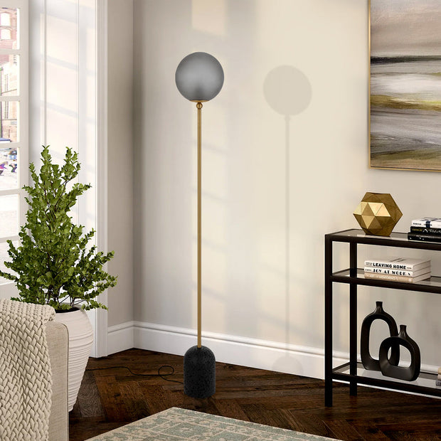 Gina Floor Lamp Black Travertine, Antique Brass and Smoke