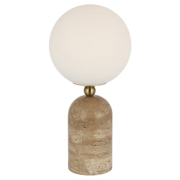 Gina Table Lamp Natural Travertine, Antique Gold and Opal