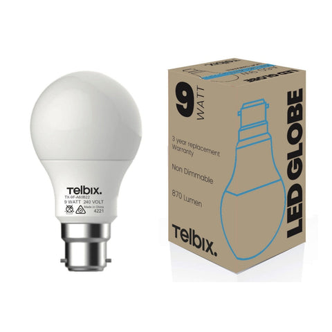 9w B22 LED 6000K A60 Opal Globe