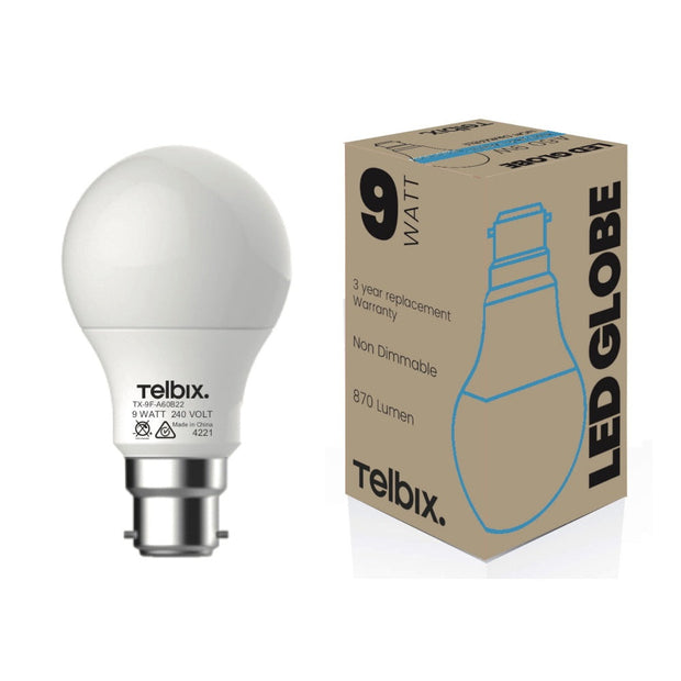 9w B22 LED 6000K A60 Opal Globe