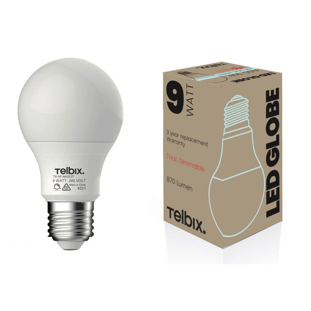 9w E27 LED 4000K A60 Dimmable Opal Globe