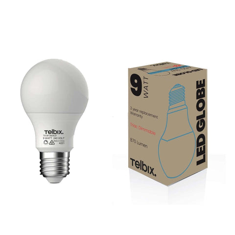 9w E27 LED 6000K A60 Dimmable Opal Globe