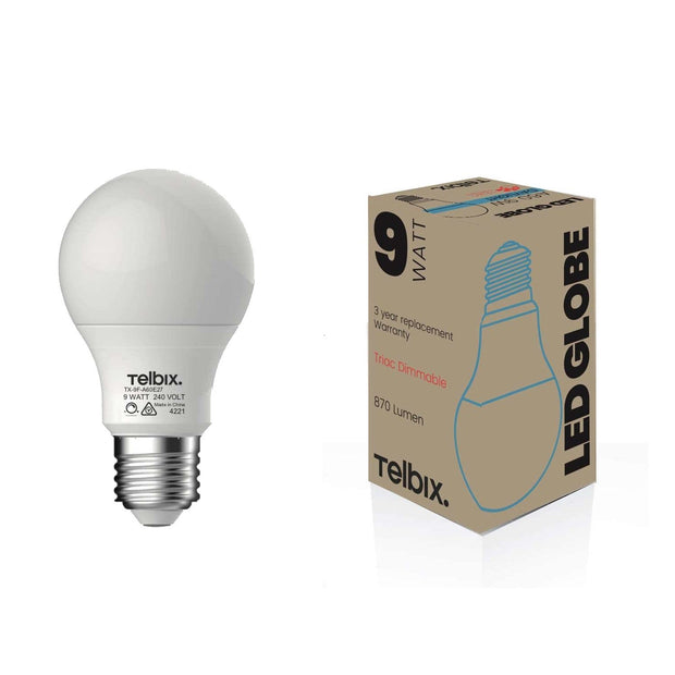 9w E27 LED 6000K A60 Dimmable Opal Globe