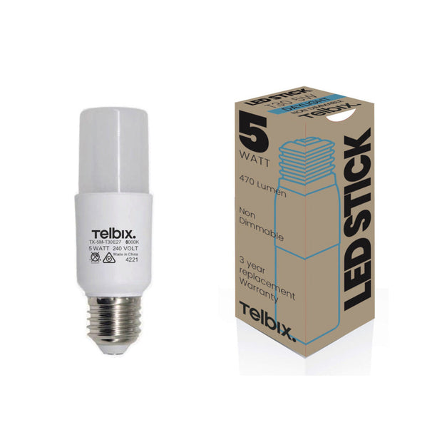 5w E27 LED 6000K Opal Tubular Globe