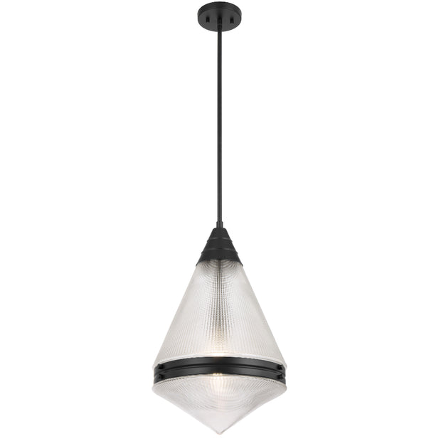 Harnon 1LT Pendant Black Matt / Textured Clear Glass E27