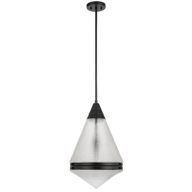 Harnon 1LT Pendant Black Matt / Textured Clear Glass E27
