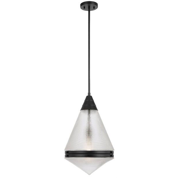 Harnon 1LT Pendant Black Matt / Textured Clear Glass E27