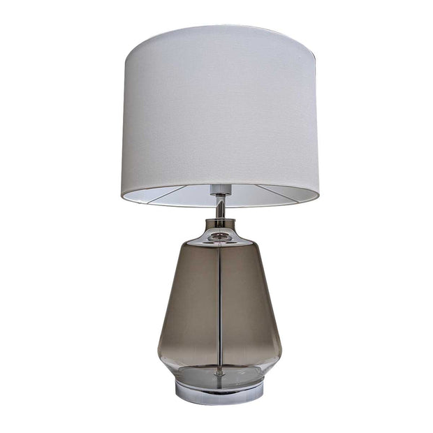 HARPER Smoke Glass with White Shade E27 Table Lamp