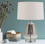 HARPER Smoke Glass with White Shade E27 Table Lamp