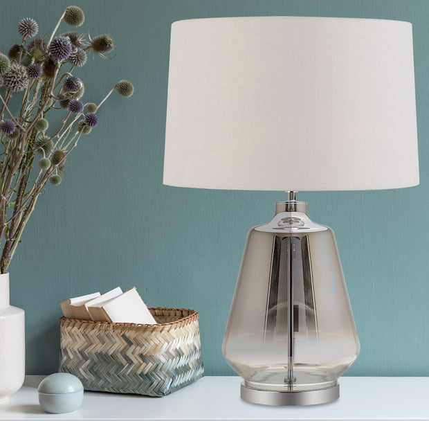 HARPER Smoke Glass with White Shade E27 Table Lamp