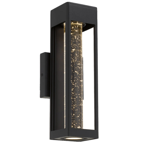 Hollis 35 10W 3000K LED IP43 Exterior Wall Light Black Sand with Seed Glass