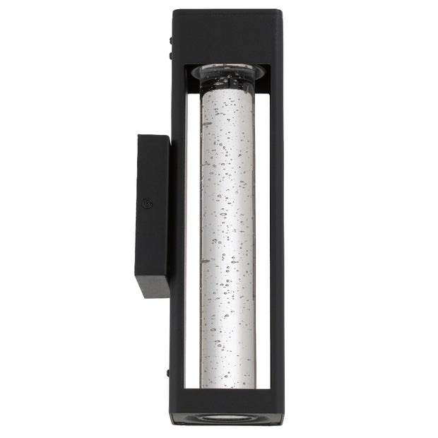 Hollis 35 10W 3000K LED IP43 Exterior Wall Light Black Sand with Seed Glass