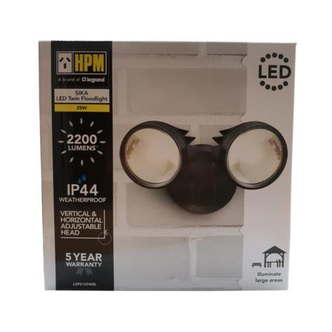 HPM SIKA 25W 2200lm LED Cool White Twin Spot Light Black