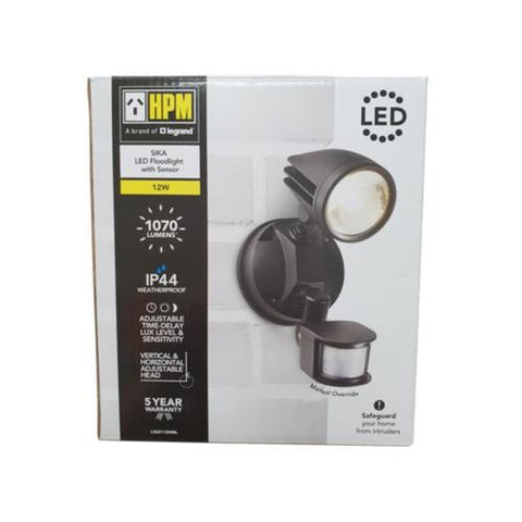 HPM SIKA 11.5W 1070lm LED Cool White Spot Light with PIR Sensor Black