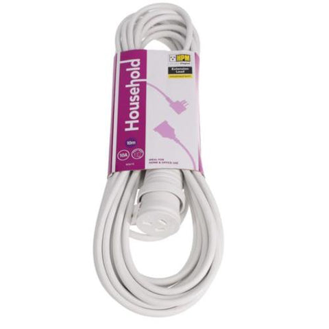 HPM Household 10A 3 Core 1.0mm² Piggyback Extension Lead 10m White