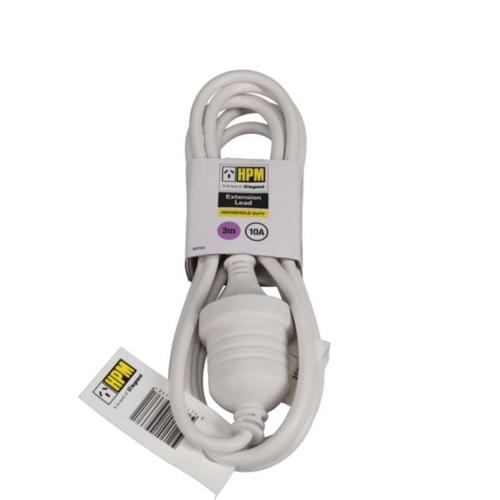 HPM Household 10A 3 Core 1.0mm² Extension Lead 3m White