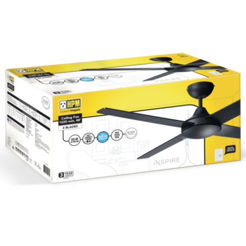 HPM Inspire Plywood 4 Blades Hangsure Ceiling Fan 1220mm 48" Black