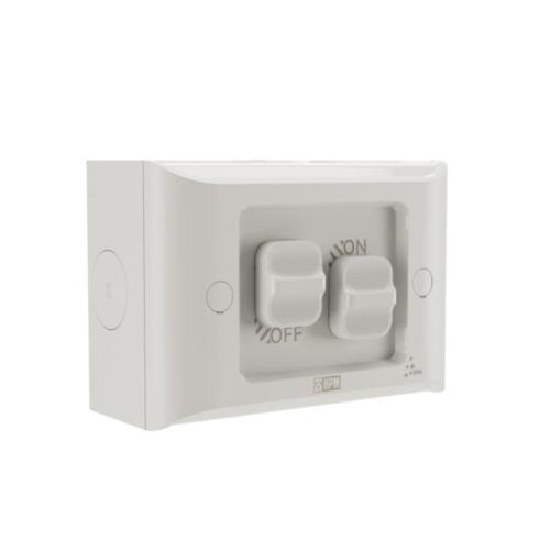 HPM AQUA 16A 2 Gang IP66 Weatherproof Surface Mount Switch Misty Grey