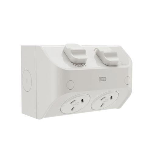 HPM AQUA 10A IP53 Weatherproof Surface Mount Double Power Point Misty Grey