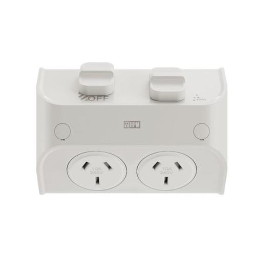 HPM AQUA 10A IP53 Weatherproof Flush Mount Double Power Point Misty Grey