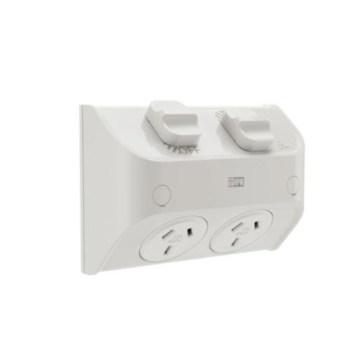 HPM AQUA 10A IP53 Weatherproof Flush Mount Double Power Point Misty Grey