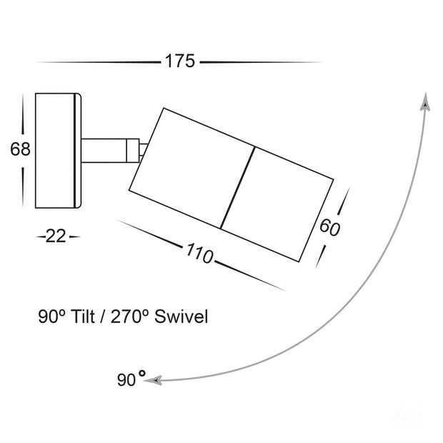 HV1227MR16T Tivah 12v Single Adjustable Wall Pillar Light Black
