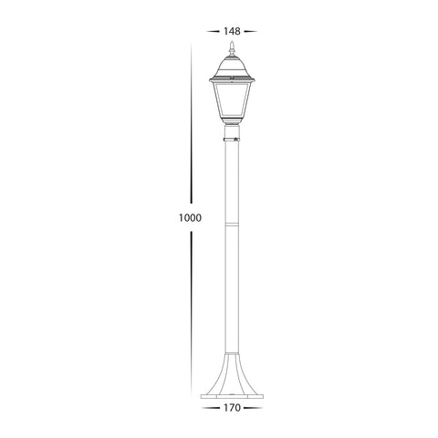 Newark 1000mm Post Light Black 8w E27 Warm White