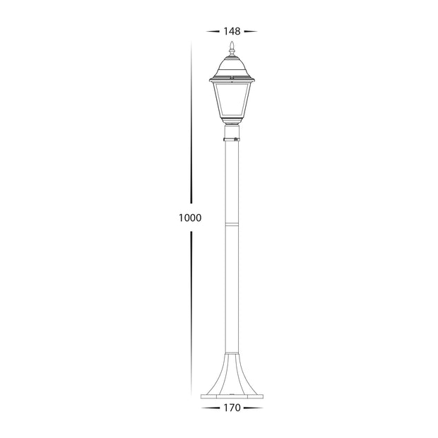 Newark 1000mm Post Light Black 8w E27 Warm White