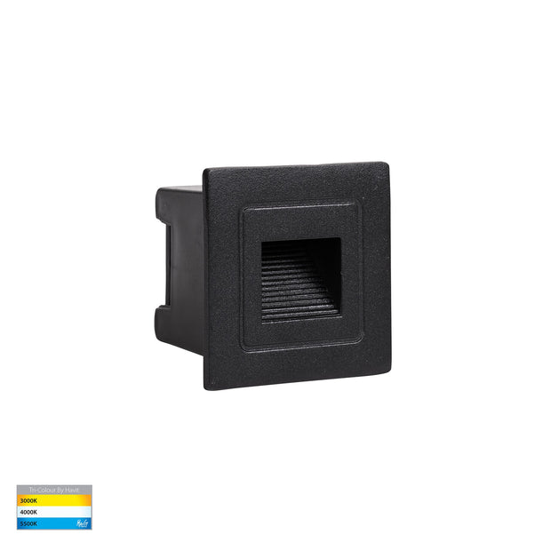 Trin 12v 1w 3CCT LED IP54 Black Small Square Recessed Steplight
