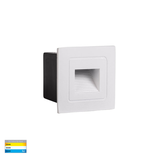 Trin 12v 1w 3CCT LED IP54 White Small Square Recessed Steplight