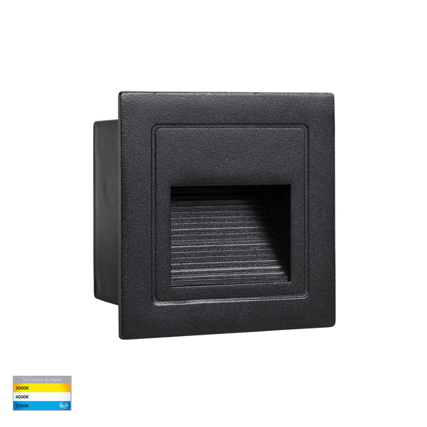 Trin 12v 3w 3CCT LED IP54 Black Large Square Recessed Steplight