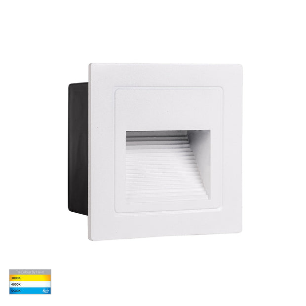Trin 12v 3w 3CCT LED IP54 White Large Square Recessed Steplight