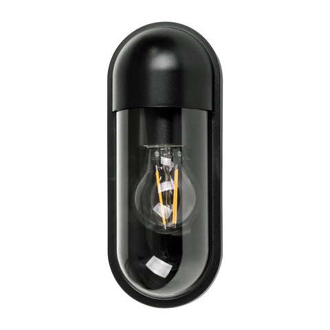 Lume IP65 Black Polycarbonate Wall Light 8w E27 Warm White