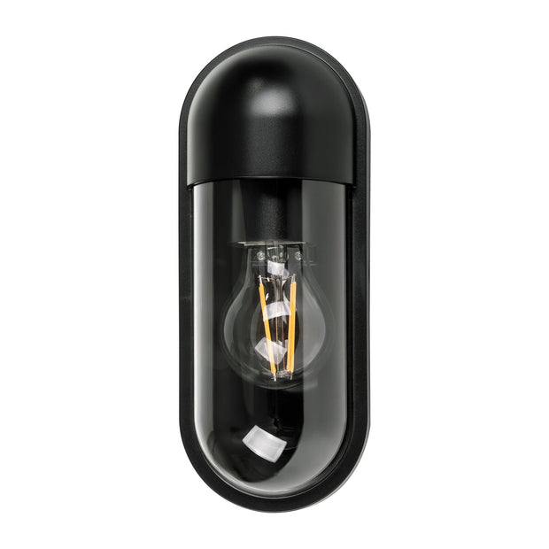 Lume IP65 Black Polycarbonate Wall Light 8w E27 Warm White