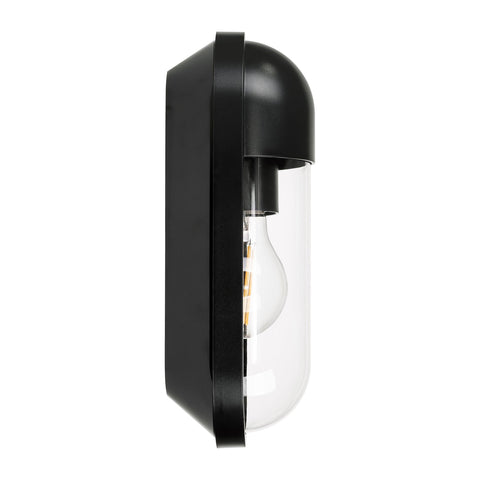 Lume IP65 Black Polycarbonate Wall Light 8w E27 Warm White