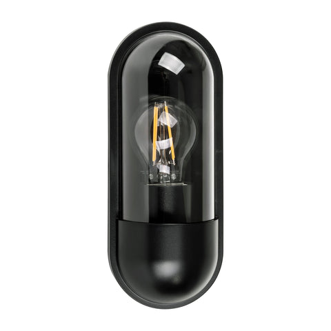 Lume IP65 Black Polycarbonate Wall Light 8w E27 Warm White