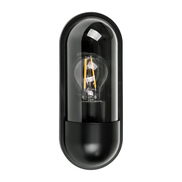 Lume IP65 Black Polycarbonate Wall Light 8w E27 Warm White